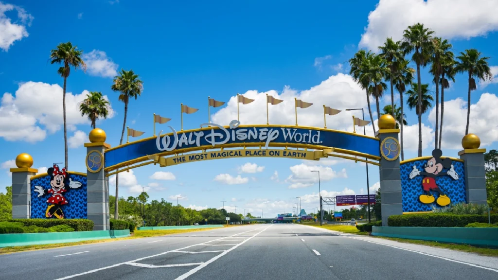 Luxury black SUV parked at Disney World resort after pickup from Orlando airport